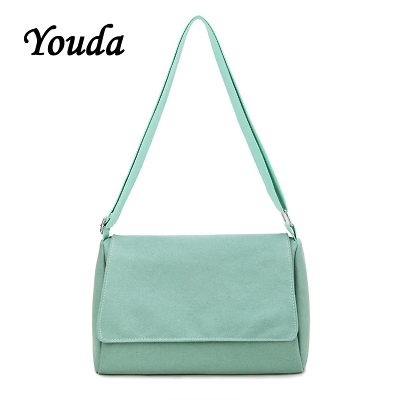 

Youda Women's Simple Flip Shoulder Bag Student Solid Color Messenger Bags Casual Large Capacity Canvas Mobile Phone Pouch