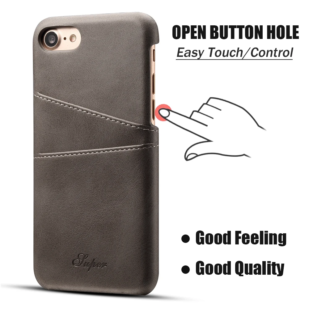 KIP71157G_1_Slim Leather Back Cover For iPhone 7 8 Cow Case Ultra Thin Wallet Card Holder Back Covers For iPhone 7 Plus 8 Plus