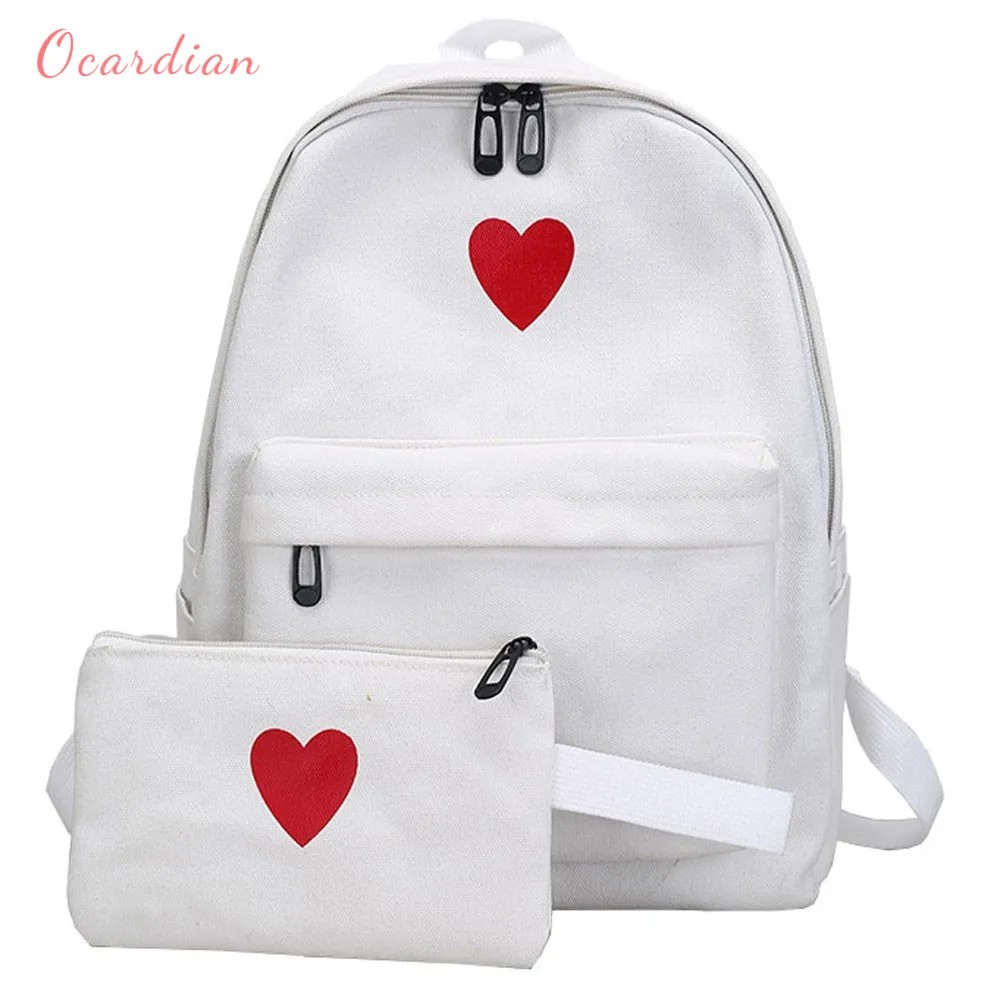 Ocardian backpacks 2PC Heart type printing school backpack+wellet women