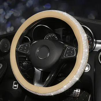 

GLCC 3 Color Car Steering Wheel Cover PU Leather Diameter 38cm Diamond Decoration Protector Bling Gift Auto Interior Accessoires
