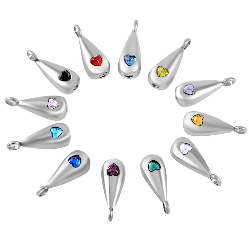 

Colours Crystal Heart Inlay Water drop Urn Pendant Memorial Jewelry Stainless Steel Ashes Holder Keepsake Cremation Jewellery