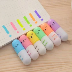 Resaltador de pastillas con cara sonriente para estudiantes, rotuladores de dibujo animado, bolígrafos para marcar, papelería para aprender, suministros escolares, 6 unids/set por Set