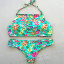Hot Women Swimwear Sexy Push Up Bikini High Neck Bikini Set Floral Swimwear Reversible Swimsuit Bathing Summer Beach Suit E583