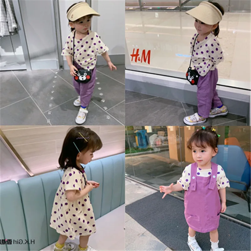

Girls Multi-style Wave Dot Tops and Cropped Pants 2019 Summer New Infants Children Clothing for 3-8 Years Short Sleeve Dresses