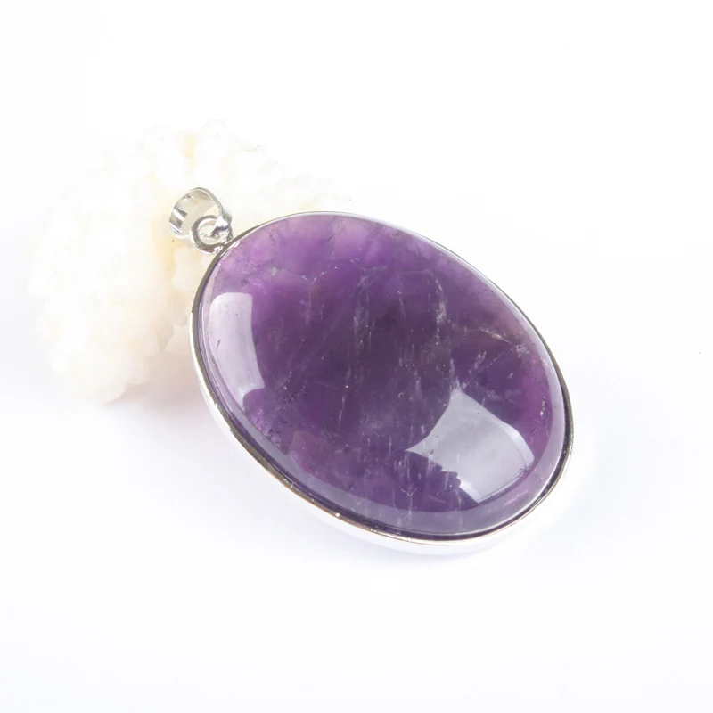 

42x32MM Natural Amethysts Oval Metal Package Edge Beads Pendant 1PCS