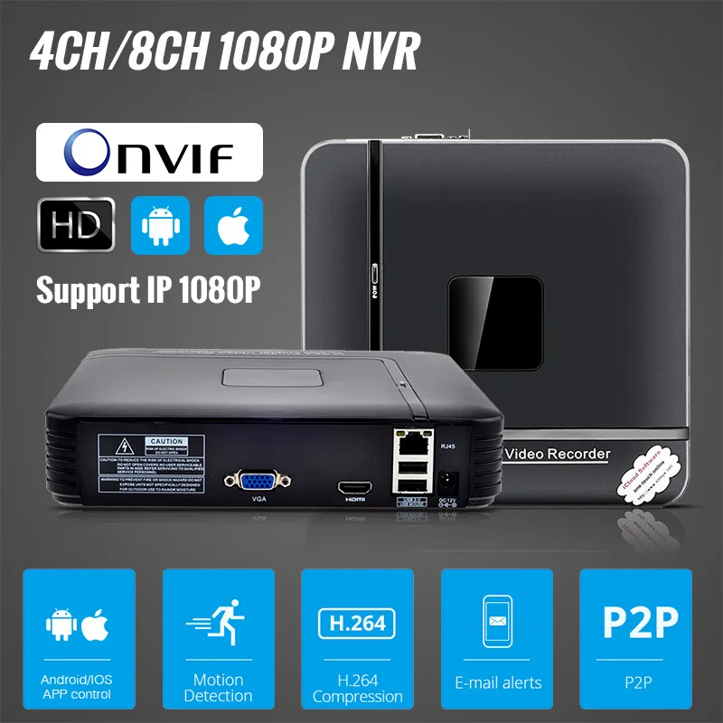 Мини NVR Камера Системы Full HD 4 канала 8 канальный комплект видеонаблюдения ONVIF 2 0 для