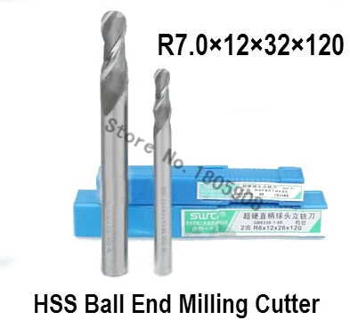 5PCS lengthening R7.0 high speed steel ball end milling cutter, straight shank white steel cutter, R alloy milling cutter