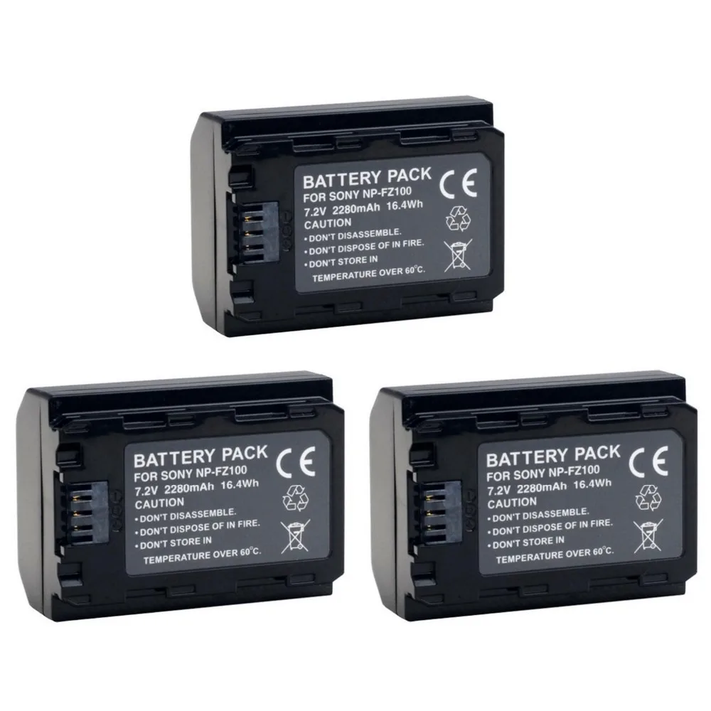 3 pcs 2280mAh NP FZ100 NP FZ100 Rechargeable Camera Battery for Sony NP