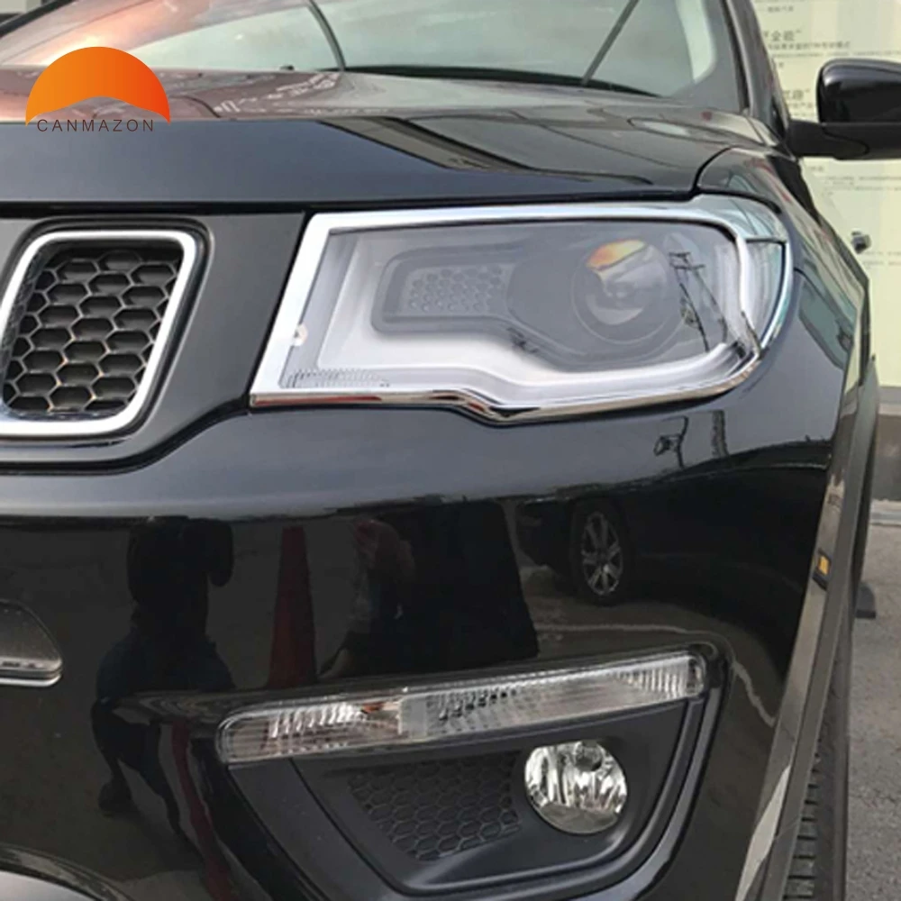 For Jeep Compass 2017 2018 Second Ge ABS Chrome Front Head Light Lamp
