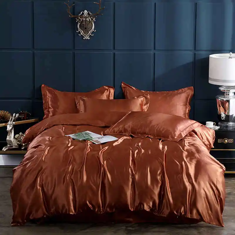 155 x 220 cm ropa de cama reversible de hilo fino 80 x 80 cm Janine Ropa de cama de satén Mako color marrón y antracita 