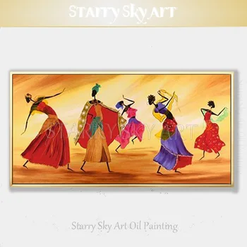 

African Woman Dancing Figures Oil Painting Beautiful Contemporary Wall Art African Woman Dancer Oil Painting for Wall Decoration
