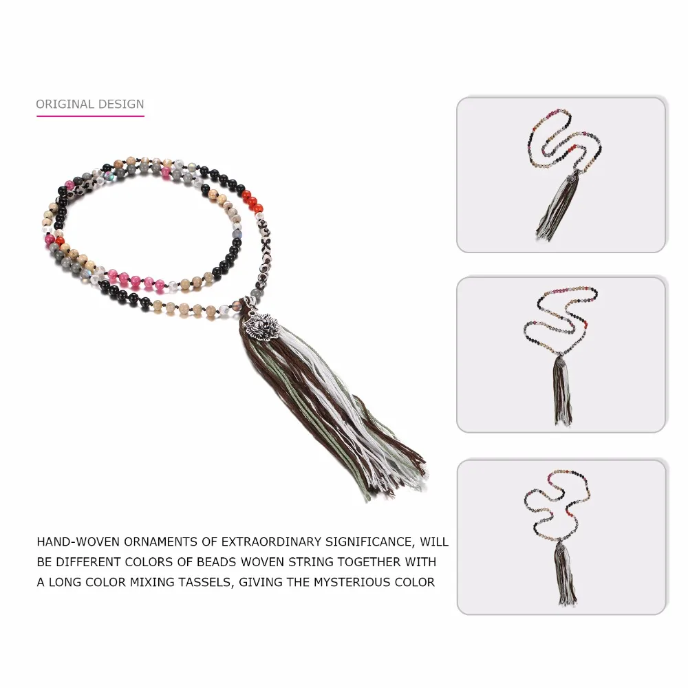 eManco Ethnic Style Charms Long Tassel Necklace & Pendants for Women Multicolor Semi-Precious Stones Fashion Jewelry