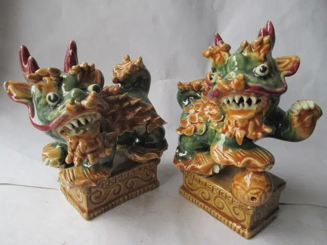 

China's colorful ceramic kirin feng shui fu dog a pair of lion