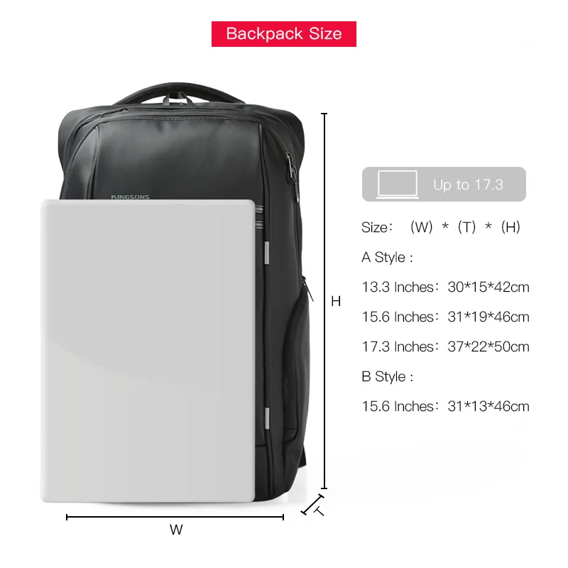 Kingsons Waterproof Men Women Backpack Male Female Backpack 13.3/15.6 /17.3 inch Laptop Backpack Boys Girls School Bags 13 15 17