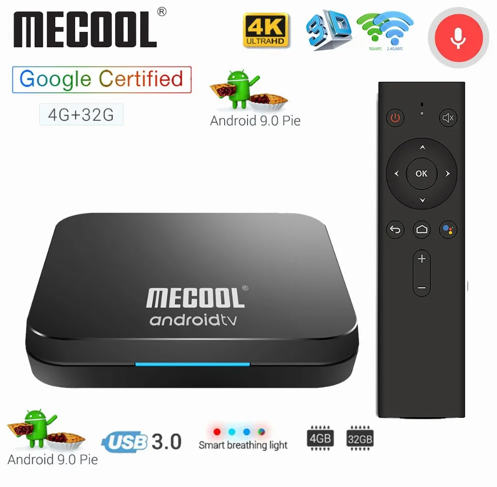 

Mecool KM9 4G 32G TV Box Android 9.0 Amlogic S905X2 USB3.0 Smart 4K Set Top Box 2.4G/5G Dual WIFI Bluetooth 4.1 Android TV Box