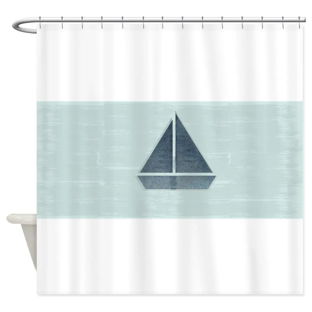 Abstract Mint Blue Sailboat Shower Curtain Decorative Fabric Shower Curtain Set Non Slip