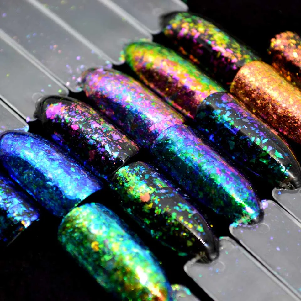 Copos de cromo camaleón para uñas Yuki lentejuelas para copos de uñas unicornio uñas arte espejo cromado lentejuelas para uñas brillo SF2034