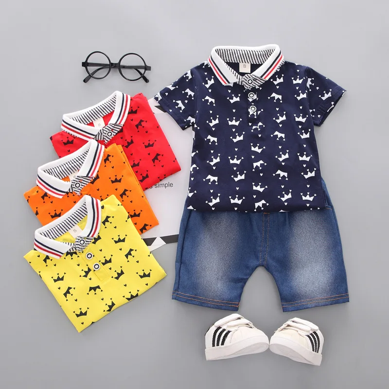 Комплект одежды для маленьких мальчиков, летняя хлопковая футболка с короткими рукавами+ шорты, детские костюмы для мальчиков, одежда для маленьких мальчиков 0-4 лет