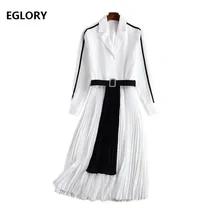 Office Dress 2019 Spring Summer Style Women Notched Collar Lace Patchwork Long Sleeve Mid-Calf Length Pleated Work Dress Belt Office Dress 2019 Spring Summer Style Women Notched Collar Lace Patchwork Long Sleeve Mid-Calf Length Pleated Work Dress Belt