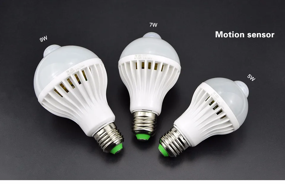 LED PIR Motion Sensor Bulb Sound Sensor Bulbs 3W 5W 7W 9W 12W Stairs Night Light