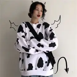 2019 Прохладный Harajuku с принтом молока Повседневное Толстовки с капюшоном пуловер Для женщин Демисезонный толстые Свободные Толстовка BF