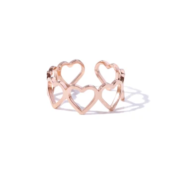 

YUN RUO 2019 New Arrival Free Size Heart Open Ring Rose Gold Color Fashion Titanium Steel Jewelry Woman Birthday Gift Never Fade