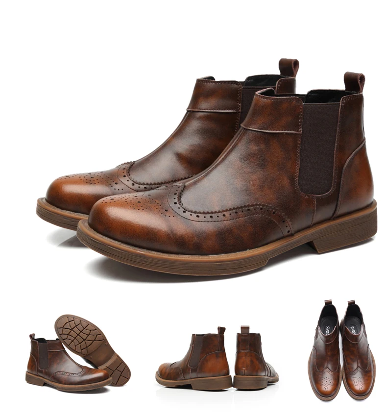 Casual Shoes Mens Ankle Chelsea Boots' Casual Leather Boots Men Luxury Round Toe Fashion Boot Slip-On Winter Boots Men Big Size (11)