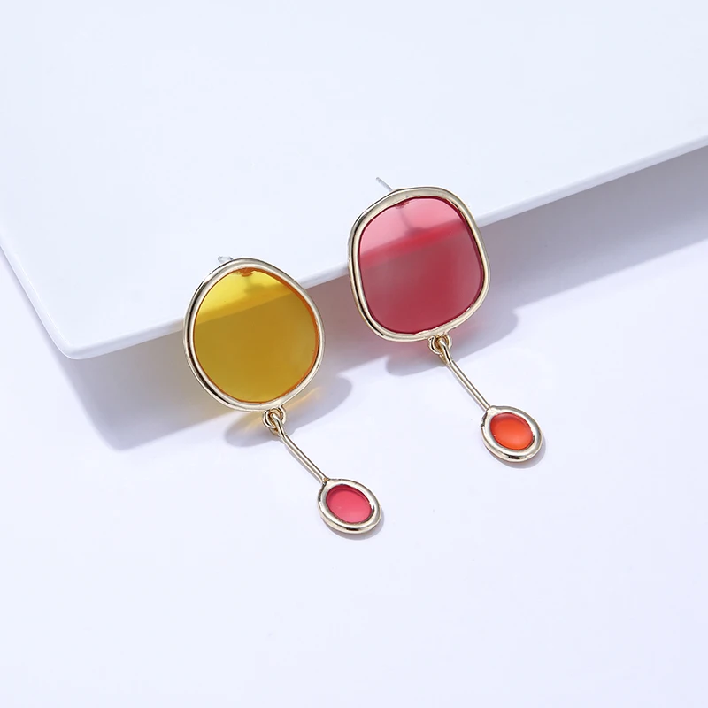 Yhpup Trendy Korean Candy Enamel Color Round Dangle Earrings Copper Geometric Minimalist Jewelry for Women Girl Summer Brincos