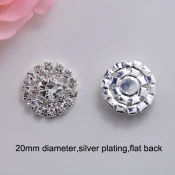 

(J0691) 20mm rhinestone metal button,silver plating,flat back ,all crystals,100pcs/lot