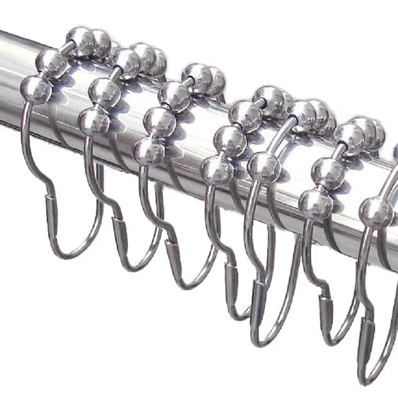 

Free shipping 12pcs/pack Set package Polished Satin Nickel 5 Roller Ball Shower Curtain Rings Curtain Hooks