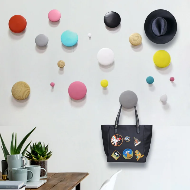 Nordic style decoration Wall hanging Living room wood hanger Wall creative Japanese color round dot circular hook