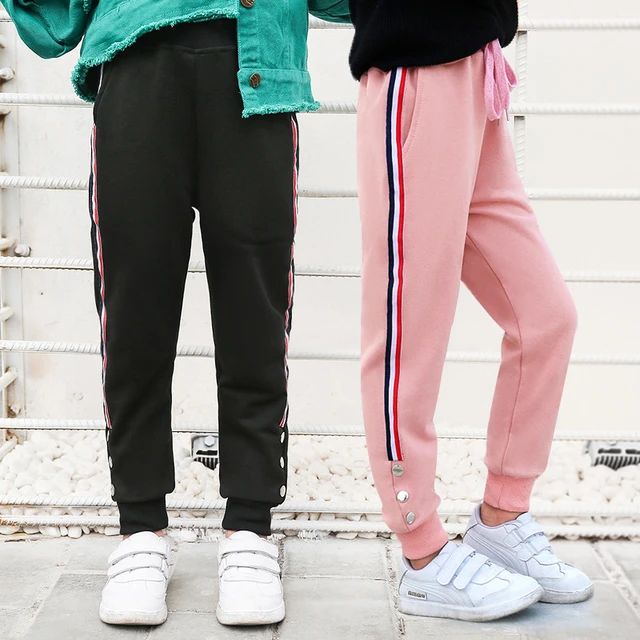 Teens Girls Sports Pants Fashion Side Stripe Children Trousers 4-14 Years  Black Gray Pink Kids Girl Cotton Pencil Pants - Kids Pants & Capris -  AliExpress