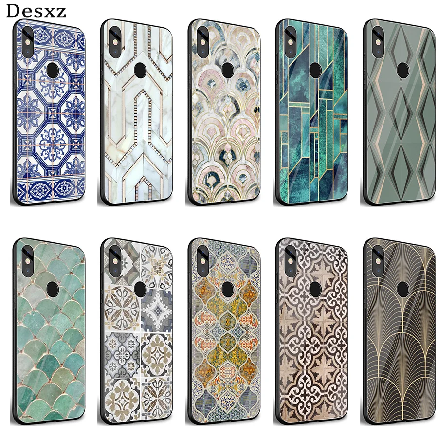Gerleek Glass Morocco Art Deco Tile Map Diamond scales Case Cover for Xiaomi Mi 8 Lite 9 A1 A2 Redmi Note 5 6 7 Pro 6A 4X F1 | Мобильные