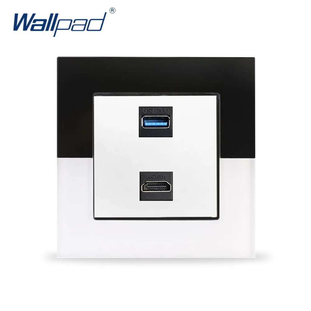HDMI 소켓 월 패드 크리스탈 유리 패널, 110V 250V 흑백 유리 HDMI USB 3.0 데이터 전송 벽 소켓|스위치 ...