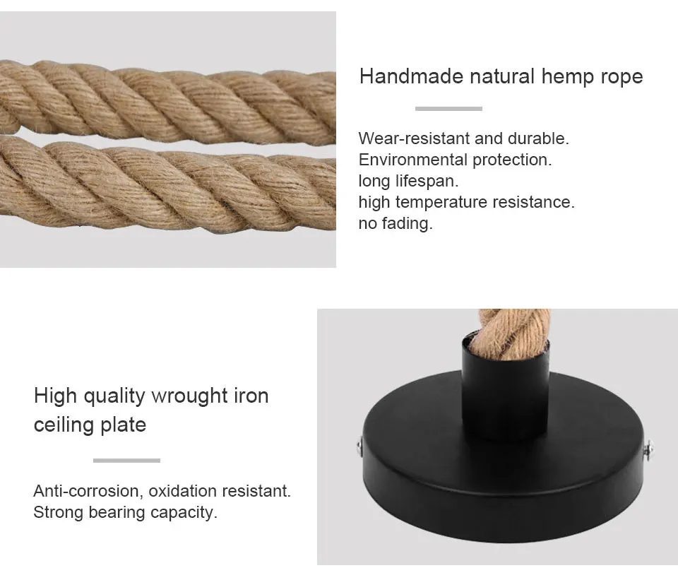 Retro Hemp Rope Pendant Lamp Vintage E27 Lamp Base Pendant Lamp Socket Chandelier Hanging Modern Industrial Decor for Cafe (4)
