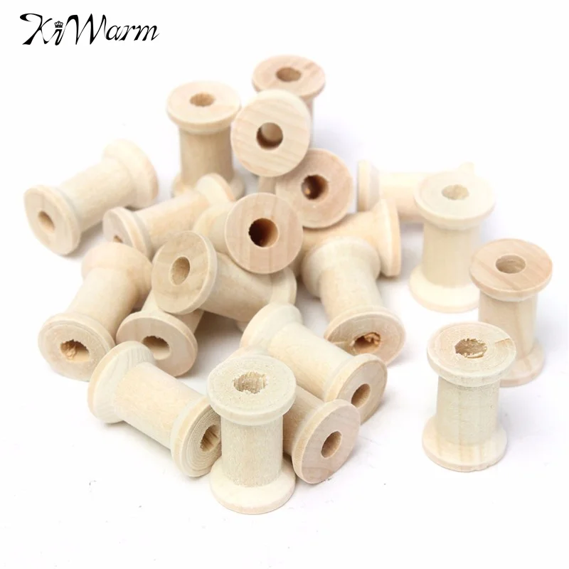 

KiWarm Practical 20Pcs Vintage Style Wooden Bobbins Spools Reels Organizer For Sewing Ribbons Twine Wood Crafts Tools NEW