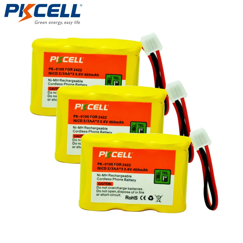 3pcs Ni Cd Battery Pack 2/3AA 450mAh 3.6V Cordless Phone Battery