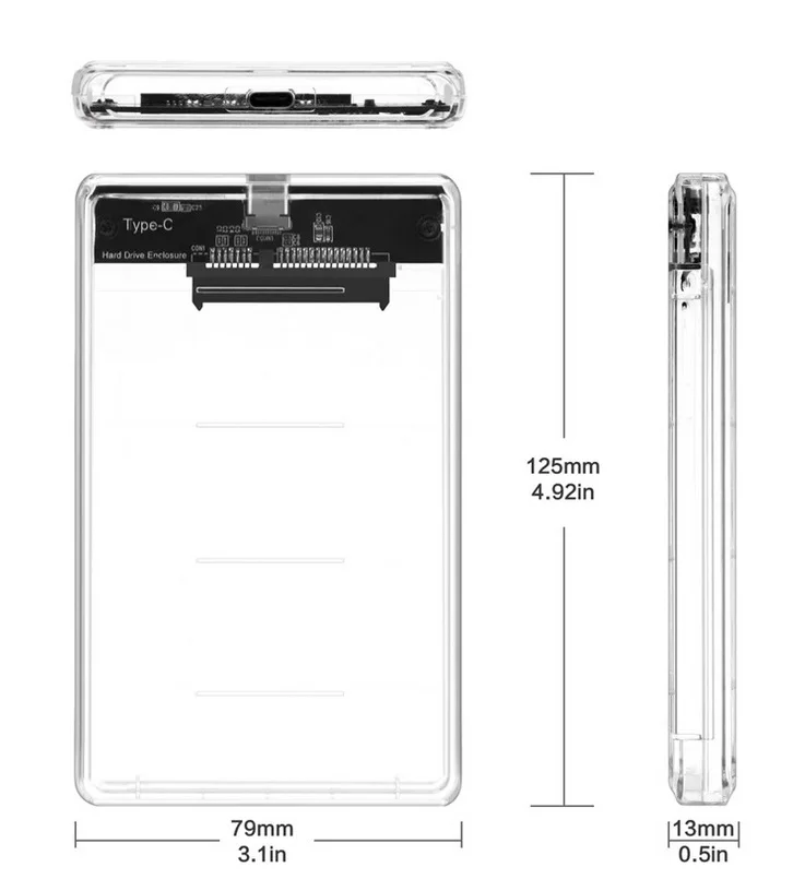 Прозрачный чехол для жесткого диска USB 3,1 UASP type C to Sata 3,0 2,5 дюйма, корпус для жесткого диска USB C to SATA 3,0