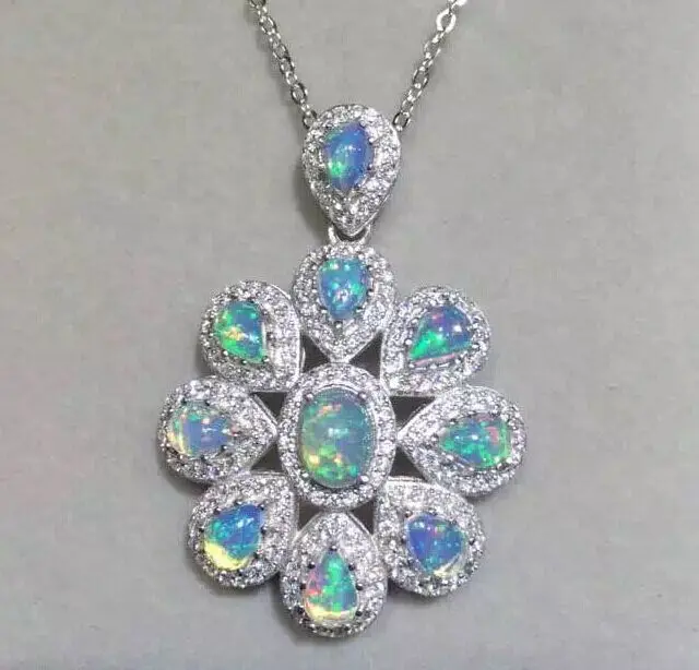 Натуральный опал драгоценный камень кулон серебро S925 натуральный зеленый из