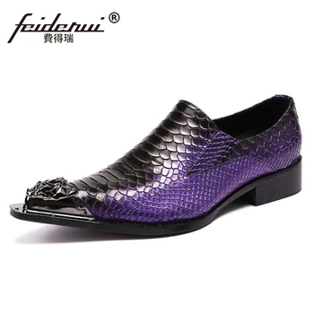

Plus Size Purple Luxury Pointed Toe Slip on Man Alligator Party Loafers Genuine Leather Handmade Men's Runway Wedding Shoes SL75