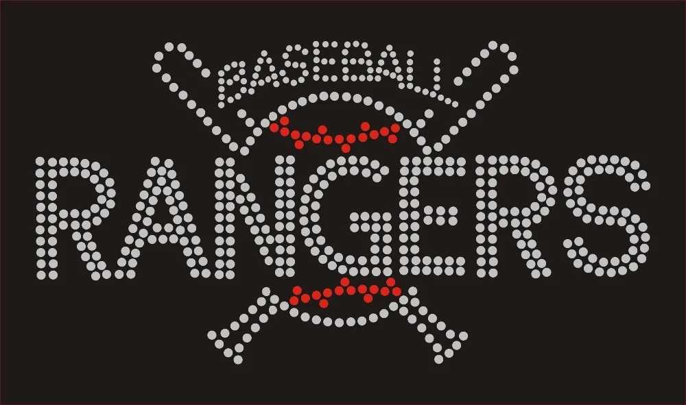 Baseball Rangers Iron on rhinestone transfer for sports shirtrhinestone trimrhinestone and