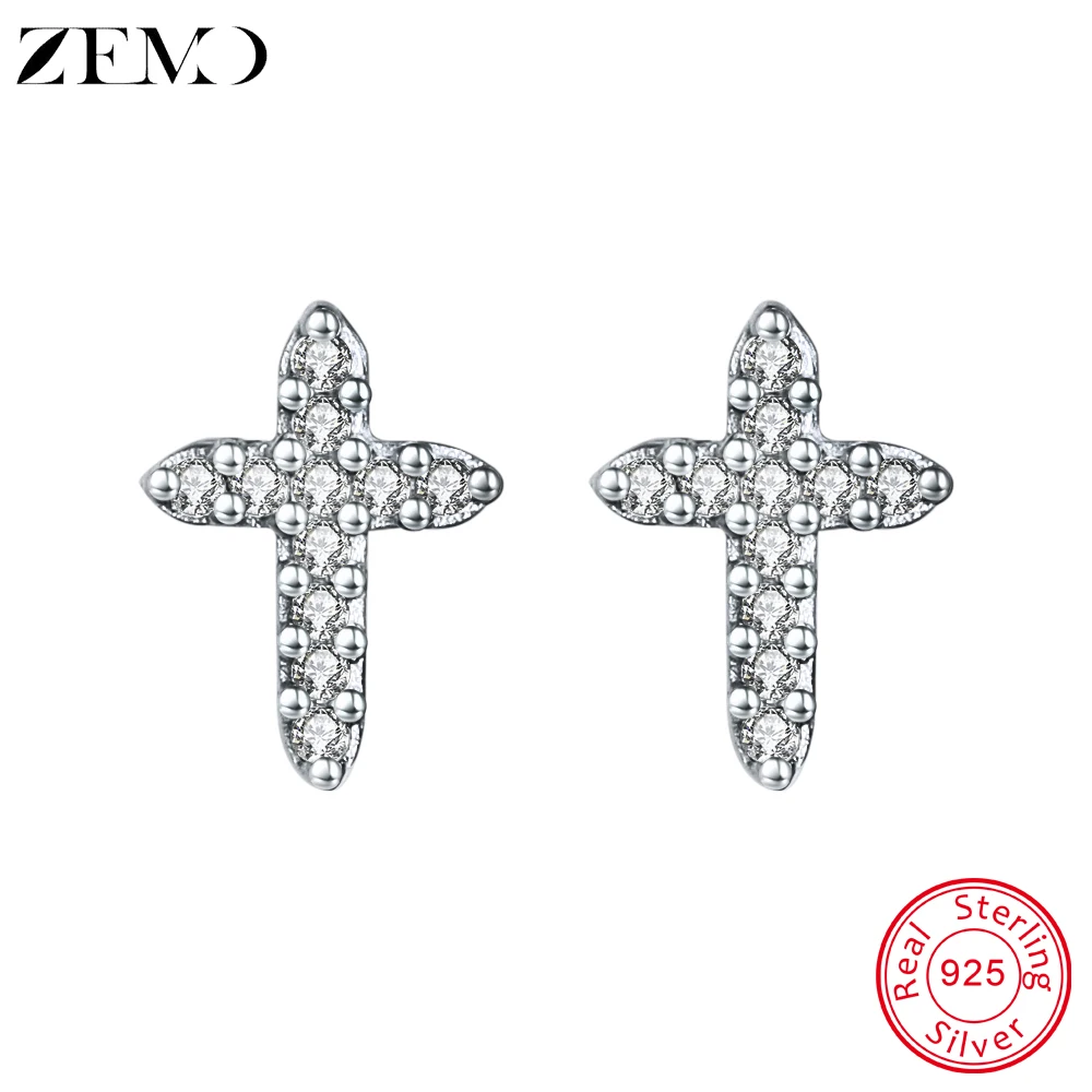 

ZEMO Real Earrings Silver Sterling 925 for Women Cross Earrings Studs AAA Zircon Earrings 925 Silver Jewelry Gift for Friend Mom