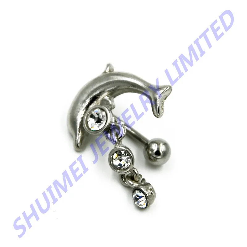 SHUIMEI Dolphin Upside Down Belly Button Ring Navel Bar Piercing Body