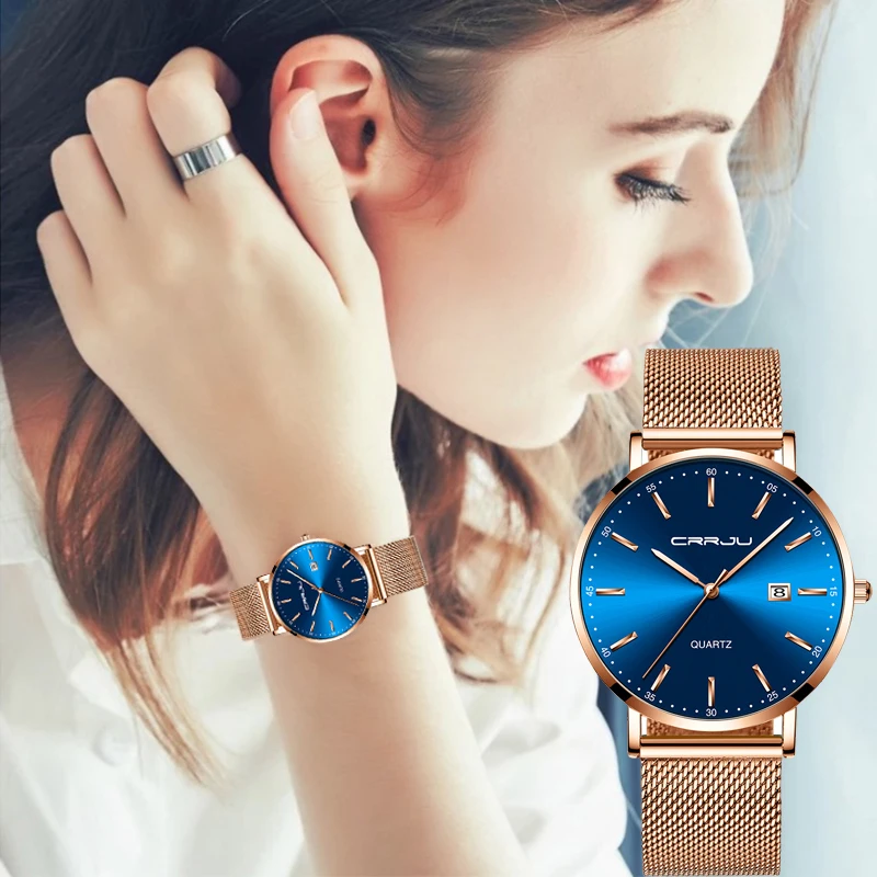 

2019 CRRJU New Rose Gold Women Watch Business Quartz Watch Ladies Top Brand Luxury Female Wrist Watch Girl Clock Relogio Feminin