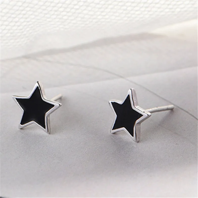 

925 Sterling Silver Black Star Stud Earring For Women Wedding Gift Ear Pierced Earrings Fashion Jewelry eh1169