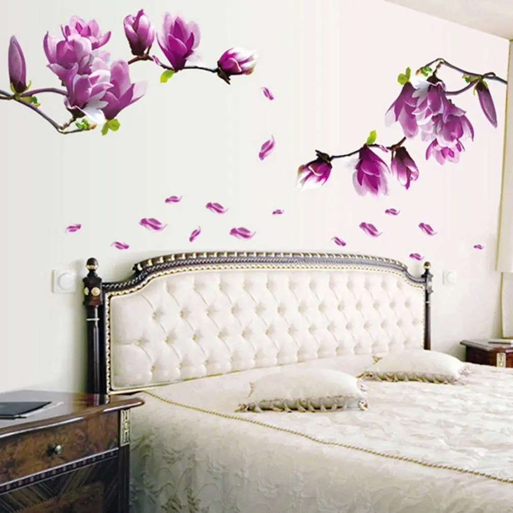 1pc Removable 3D Flying Purple Magnolia Pattern Wall Stickers for
