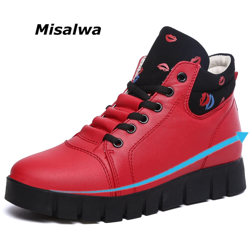 

Plush High Top Women Elevator Shoes Height Increased Low Top Girl Lady Flats White Red Casual Loafers Women Fashion Shoes