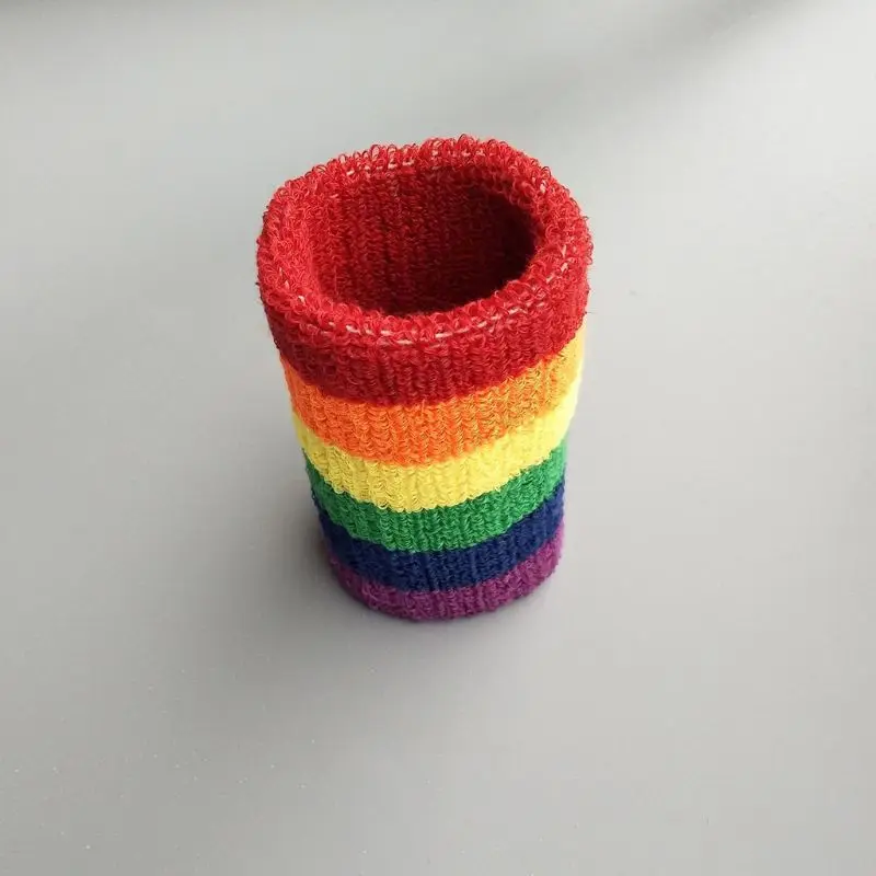 Women Men Sports Towel Sweatband Rainbow Colorful Stripes Breathable Bracers Running Badminton Wrist Support Wrap leather wristband bracelet