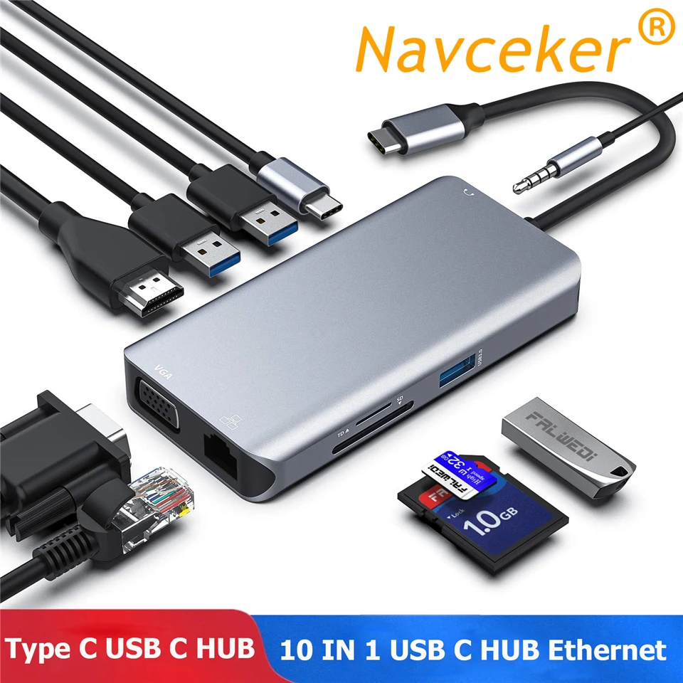 2020 USB концентраторы 10 в 1 C концентратор с 4K HDMI 3 0 порт SD/TF кардридер VGA RJ45 Gigabit Ethernet