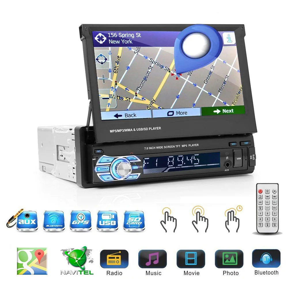 thumbnail: Autoradio 1 Din Met 9 Inch Touchscreen - Bluetooth, Mirror Link, Achteruitrijcamera Inbegrepen
